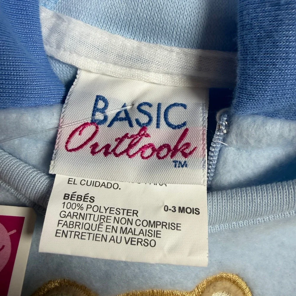 Vintage Basic Outlook Baby Fleece Bunting Sleeper Blue Teddy Bear 0-3 Months NWT